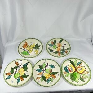 5 Peasant Village Southern Potteries Underglaze Fruit Dinner Plates Italy